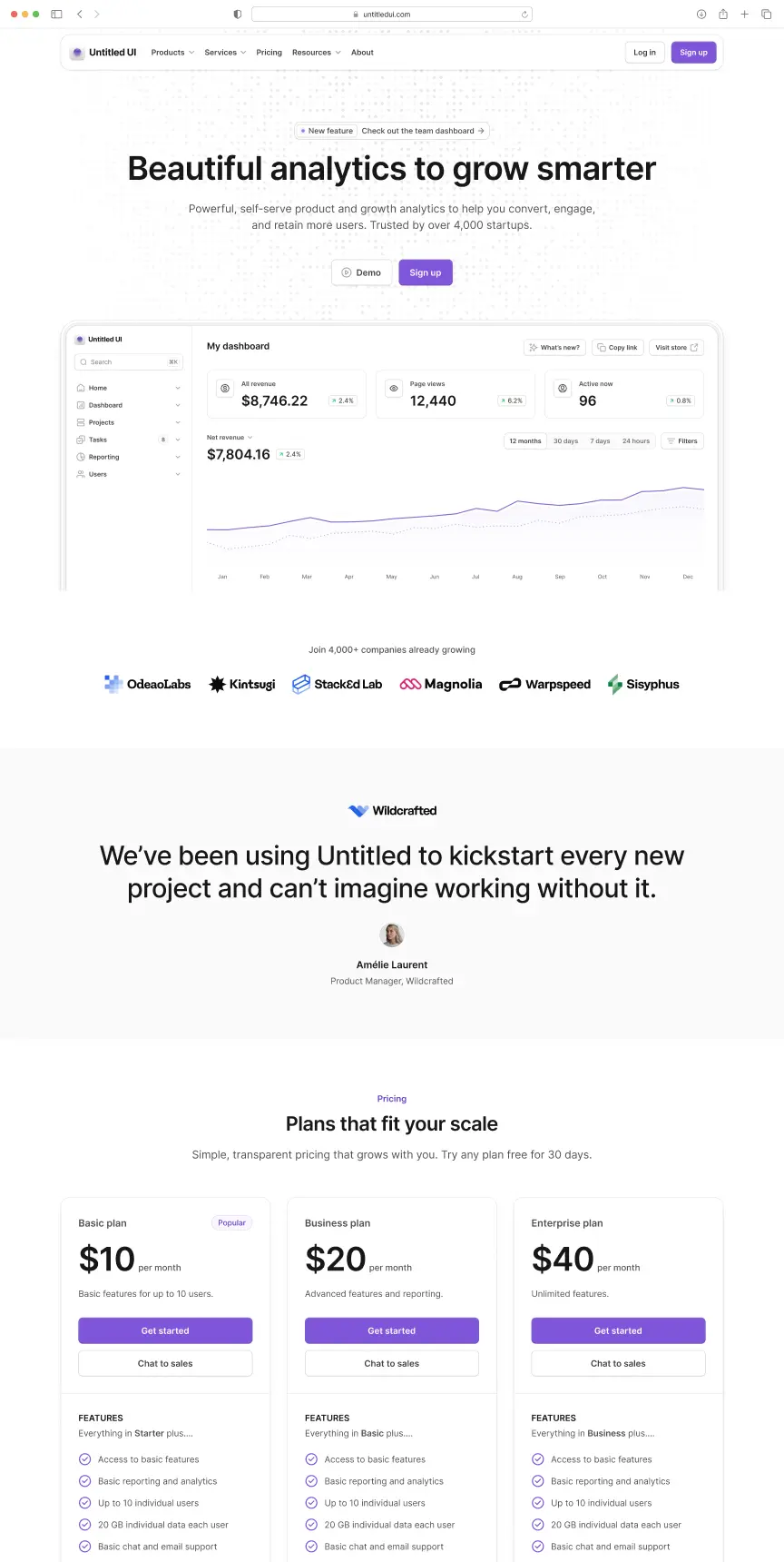 Desktop marketing site mockup