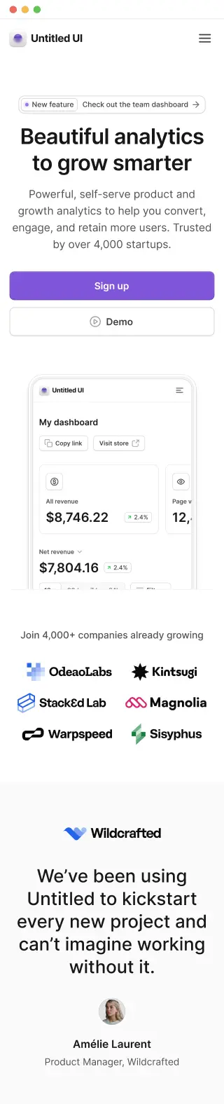 Mobile marketing site mockup