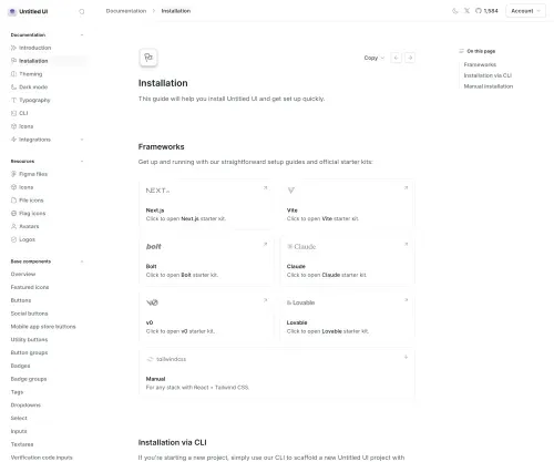 Untitled UI React documentation page