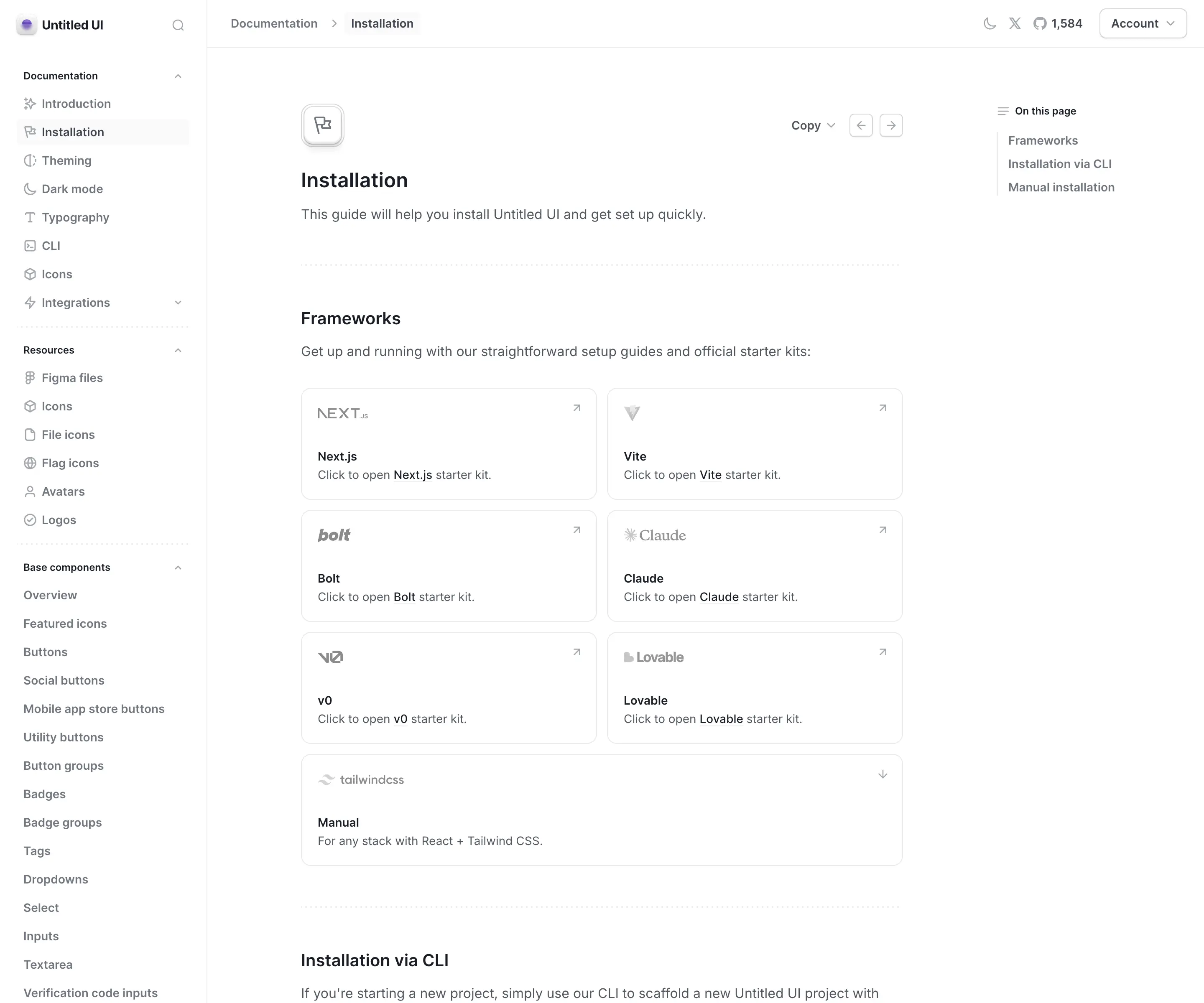 Untitled UI React documentation page