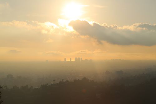 Late afternoon view of the Los Angeles skyline from the top of Griffith Observatory.