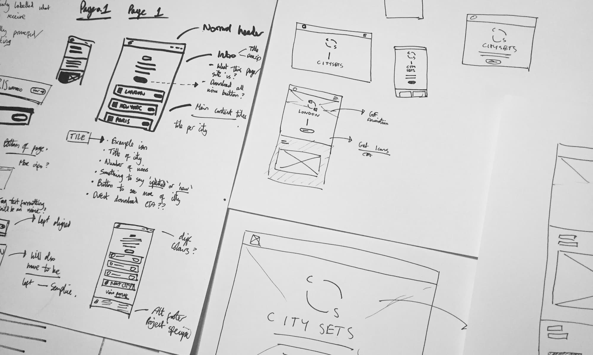 Initial sketching for the Citysets online experience