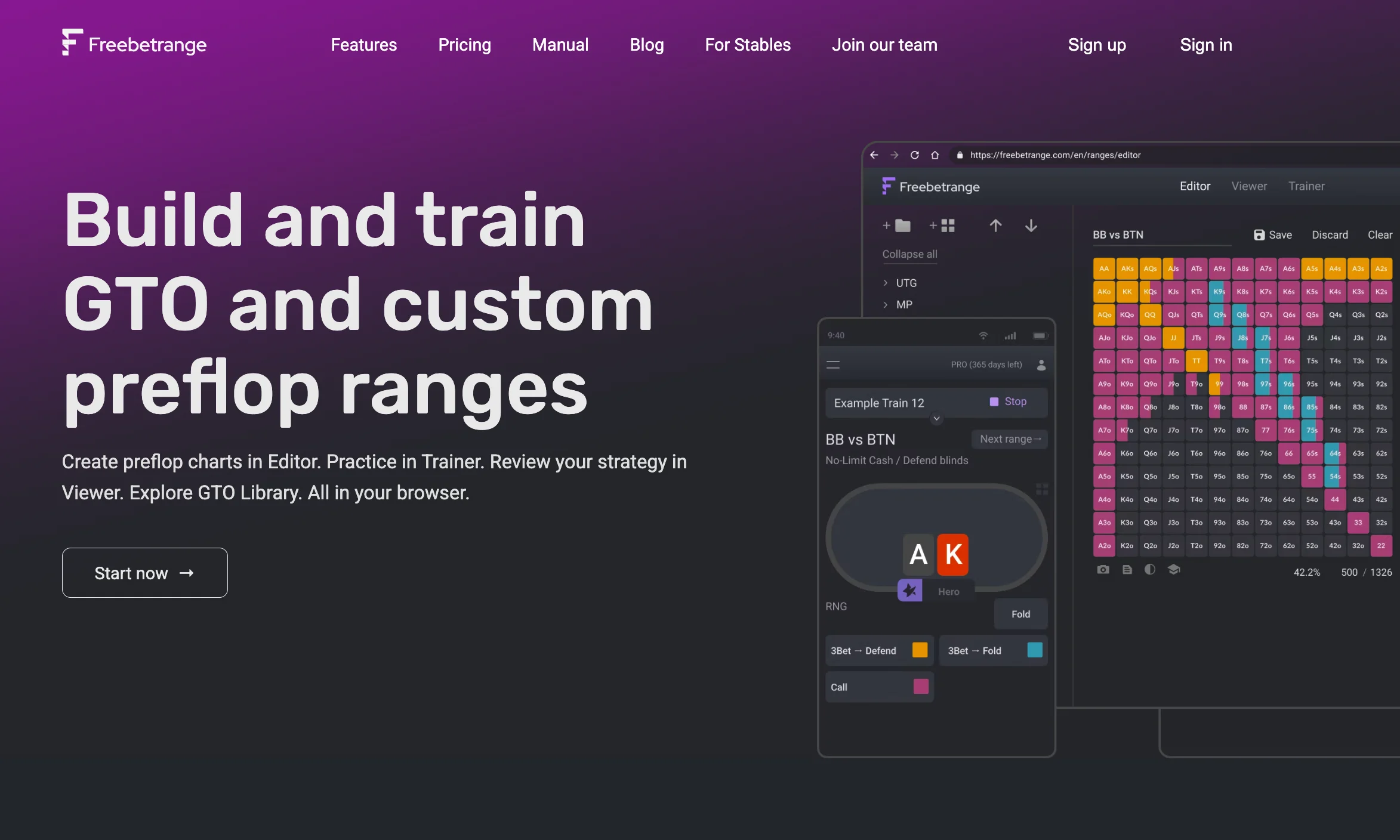 Freebetrange poker tool homepage screenshot