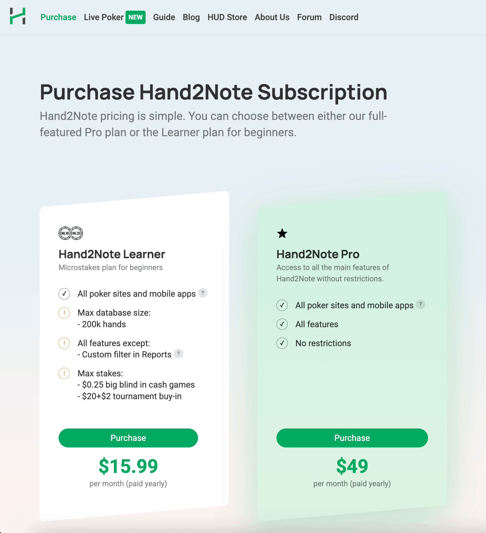 Hand2Note subscription options