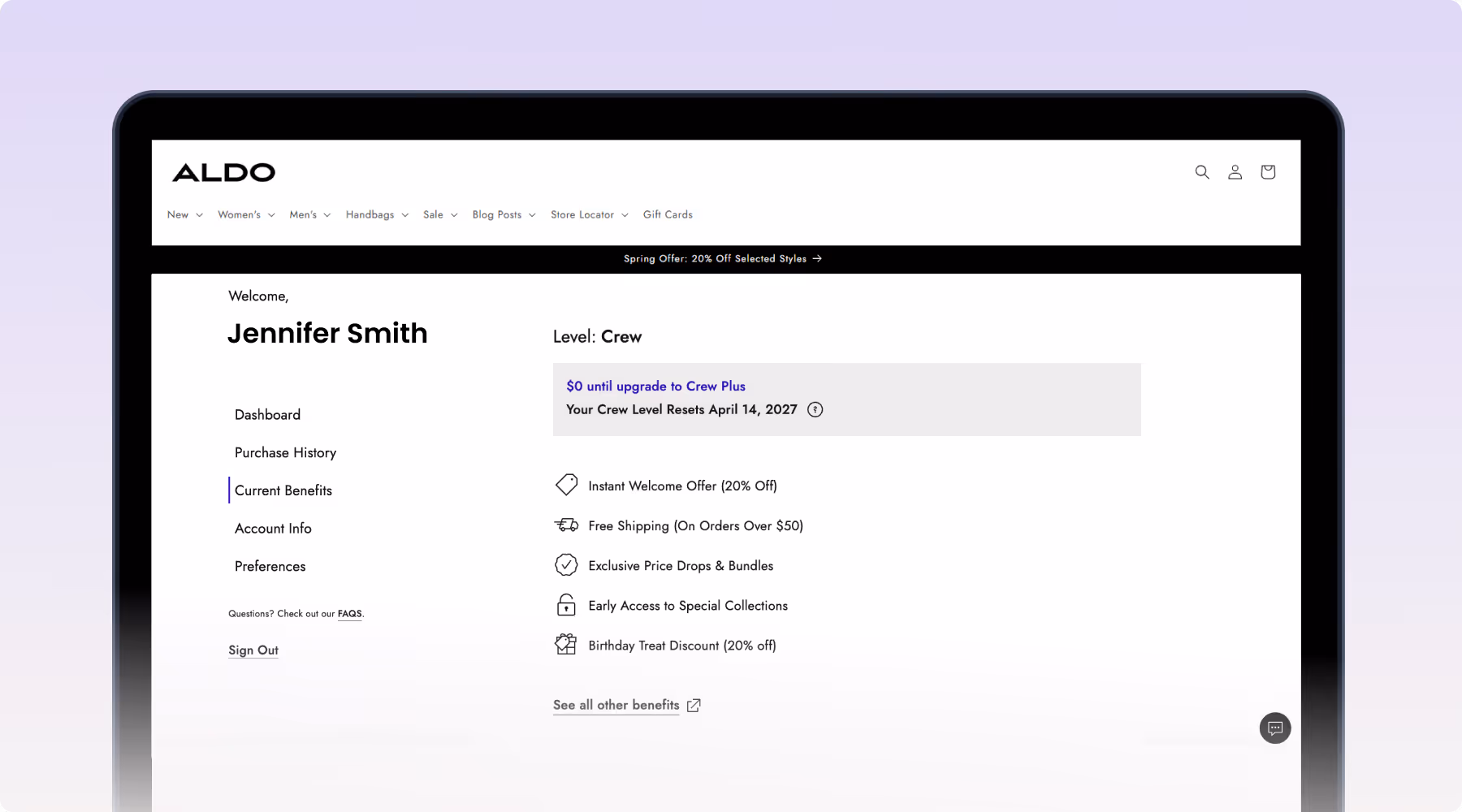 ALDOÂ loyalty program dashboard