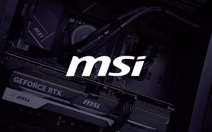 Close-up of MSI components including a GeForce RTX graphics card inside a computer.