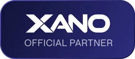 XANO official partner badge with white text on a dark blue rounded rectangle background.