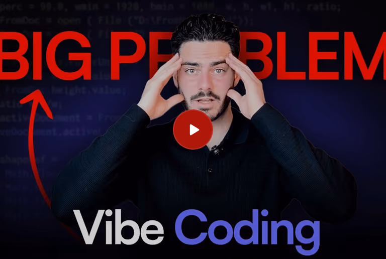 Man holding temples looking stressed with text 'BIG PROBLEM' and 'Vibe Coding' below him.
