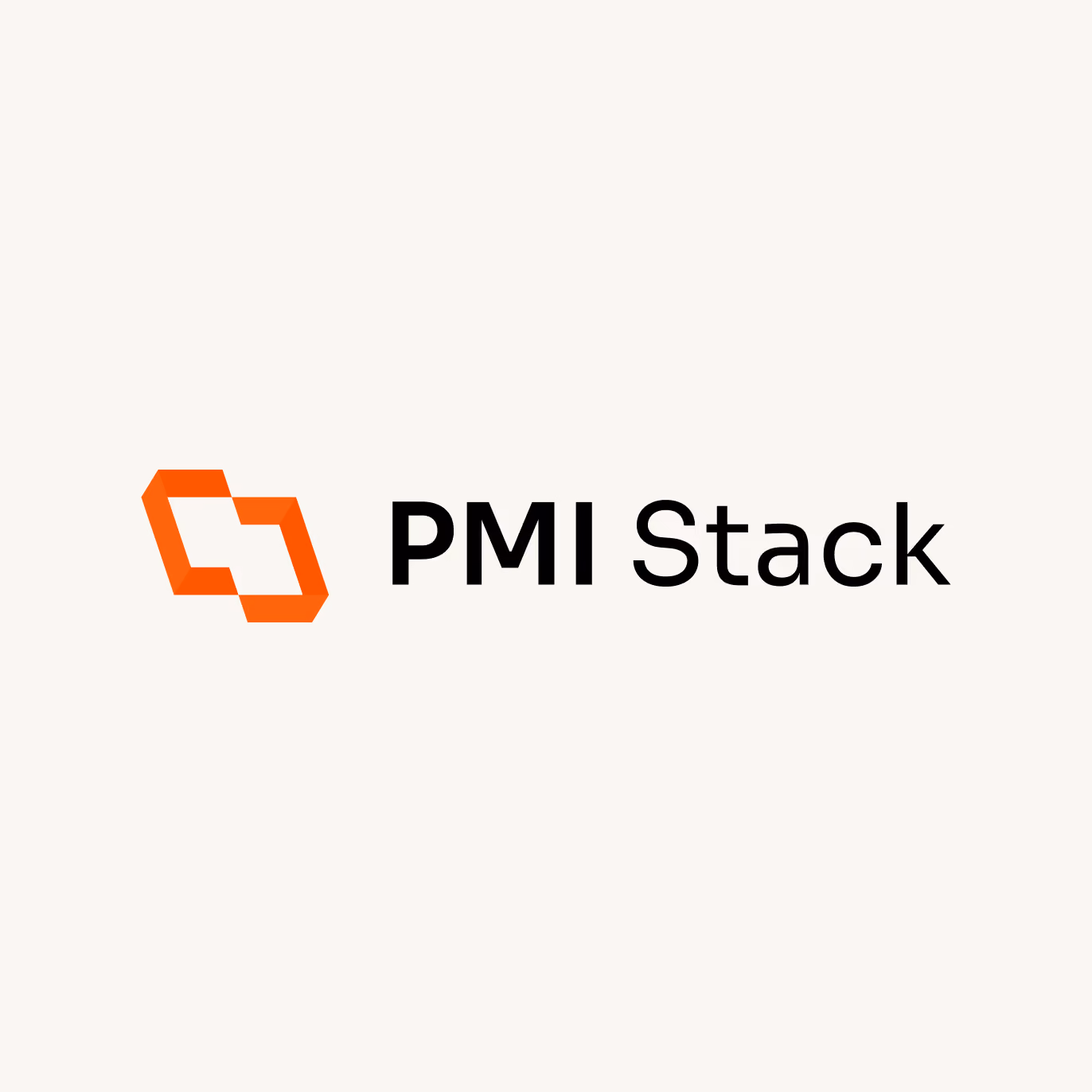 PMI Stack logo with interlocking orange shapes to the left of black text.