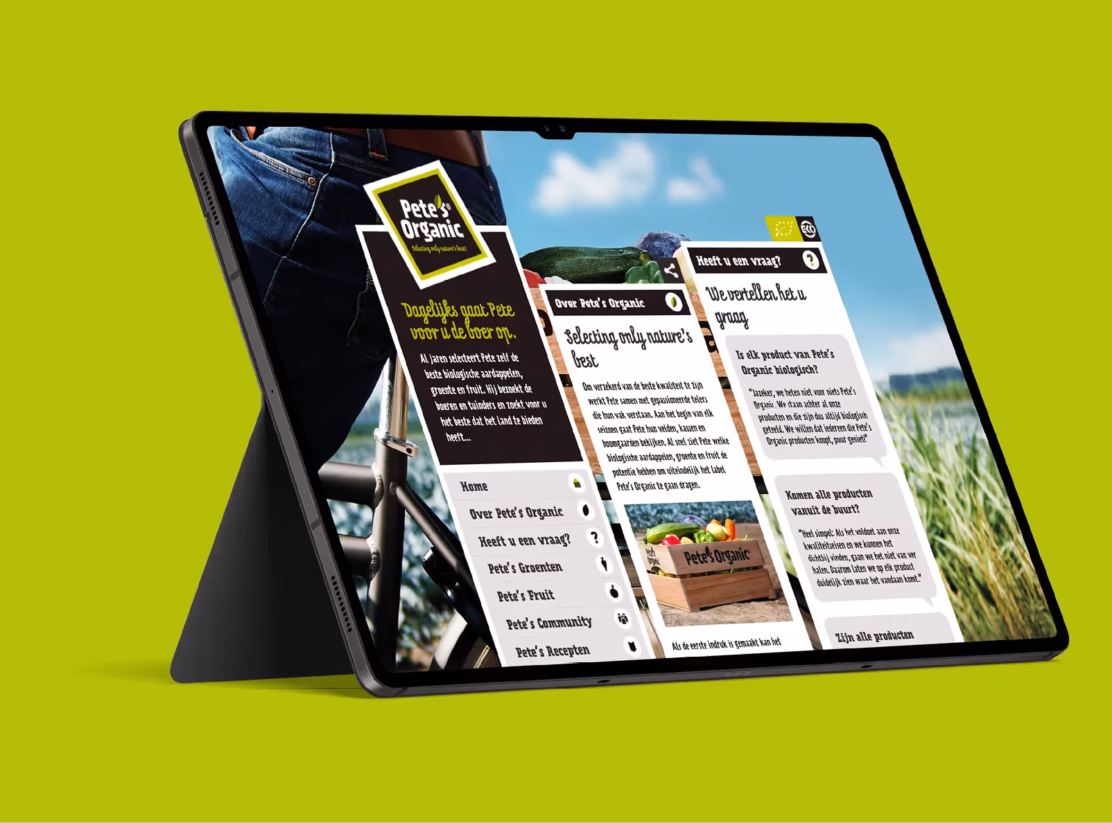 Een website waar het biologische aanbod aan groente en fruit centraal staat.