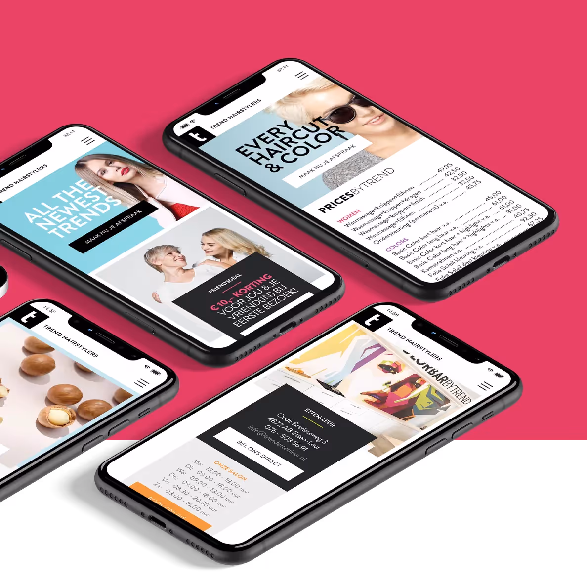 Op de website vind je gemakkelijk de openingstijden van de kapsalons en de prijzen.