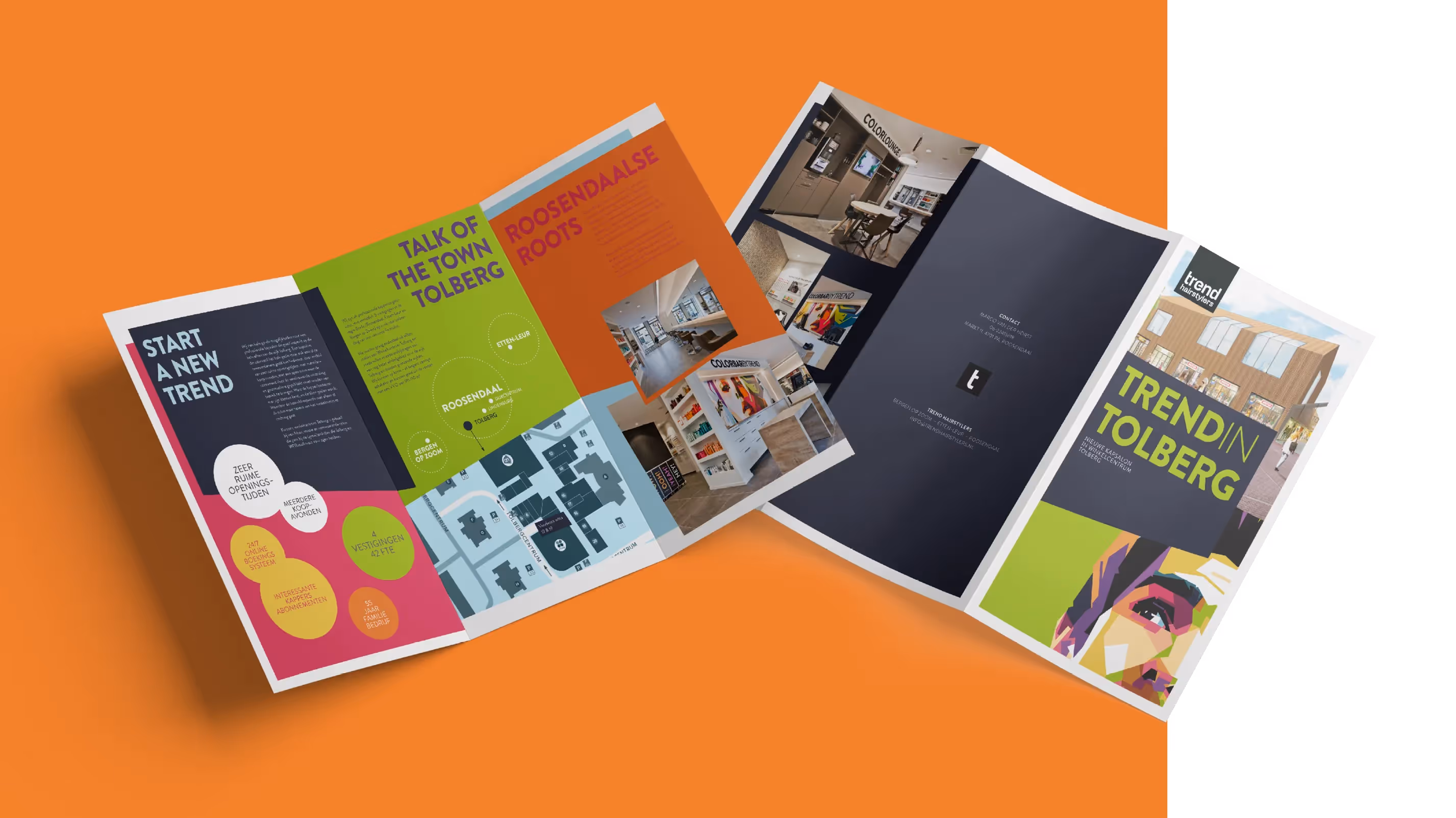 Een compacte folder om de opening van Trend's nieuwste kapsalon onder de aandacht te brengen bij de doelgroep.