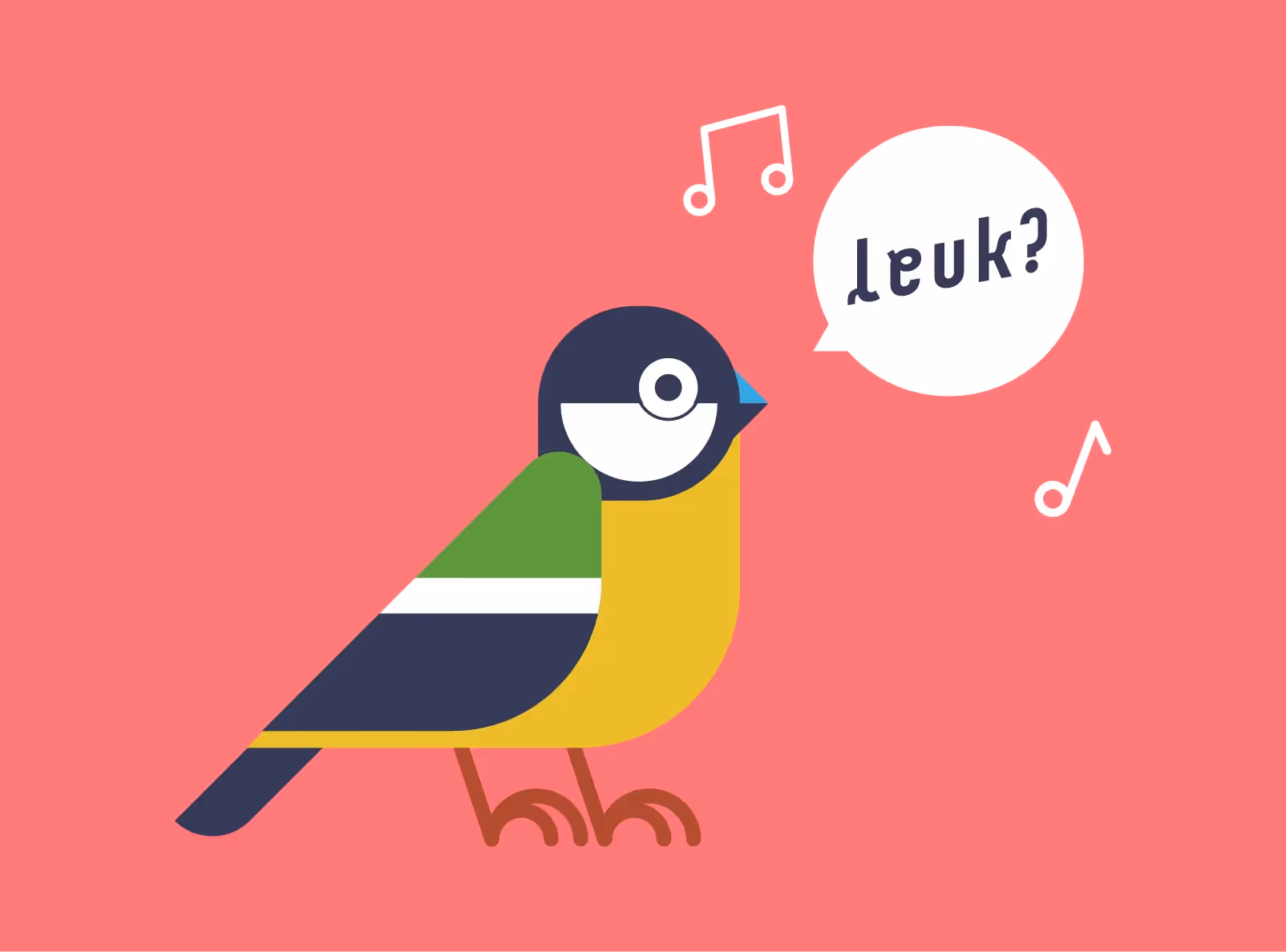 Het geïllustreerde Vrolijk vogeltje mag niet ontbreken in de sprekende huisstijl.