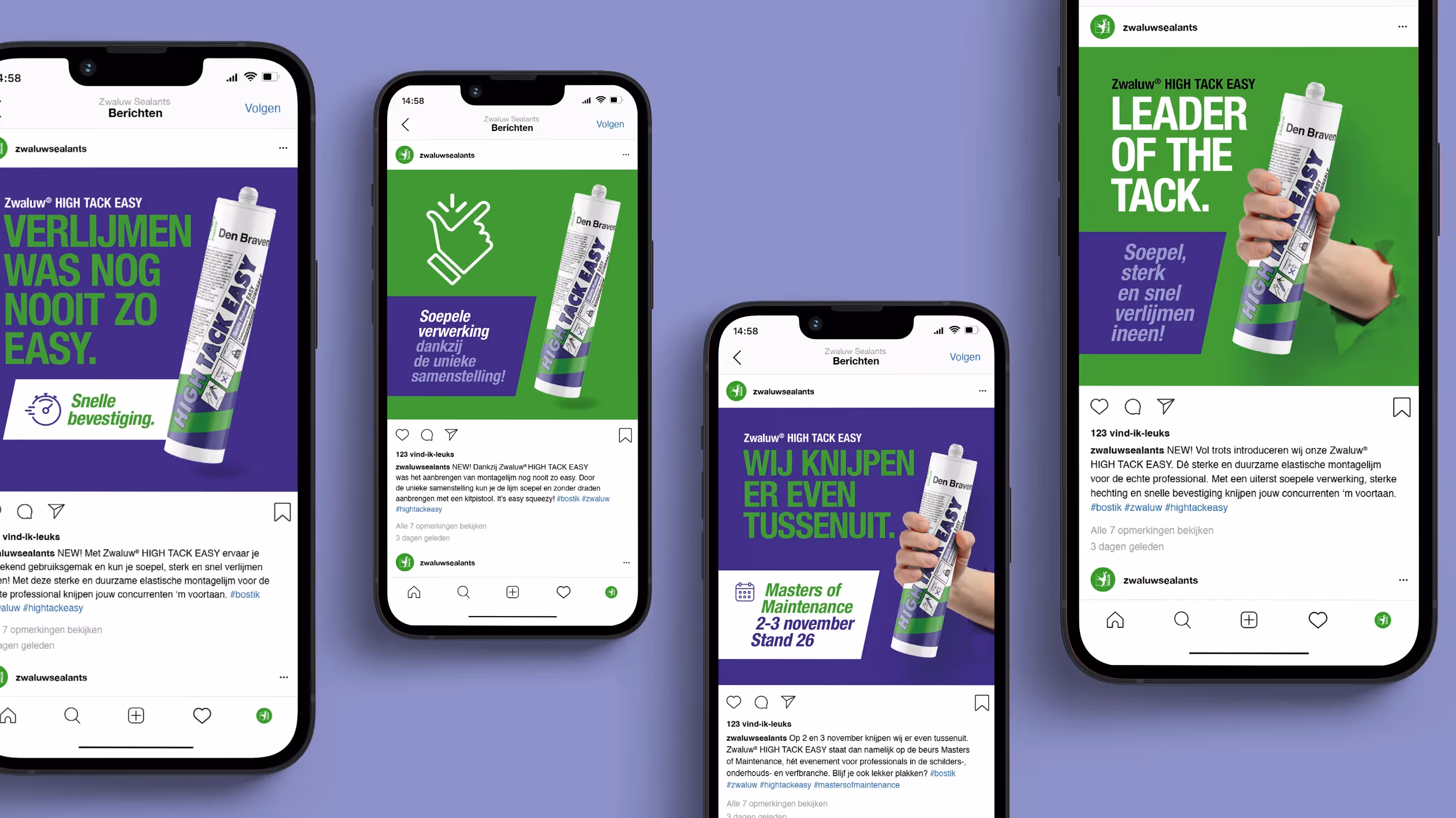 Pakkende content op social media benadrukt alle kenmerken van Zwaluw High Tack Easy.