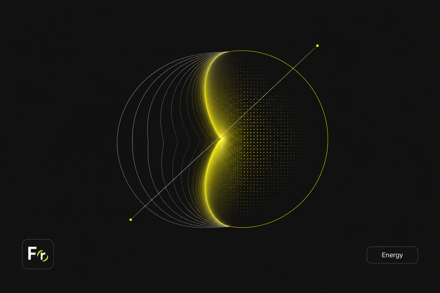 Mirrored line and dot halves forming a glowing sphere, representing human creativity and AI in a creative agency workflow