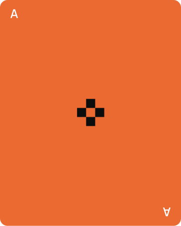 Orange playing card with black pixelated plus sign in the center and white letter A in top left and bottom right corners.