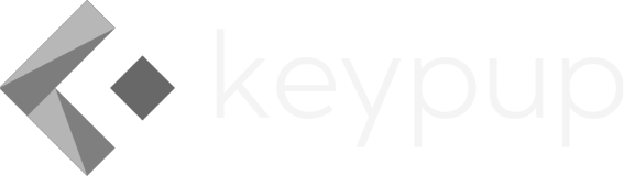 Keypup logo with a stylized diamond and arrow-shaped geometric design on the left and the word 'keypup' in lowercase letters.