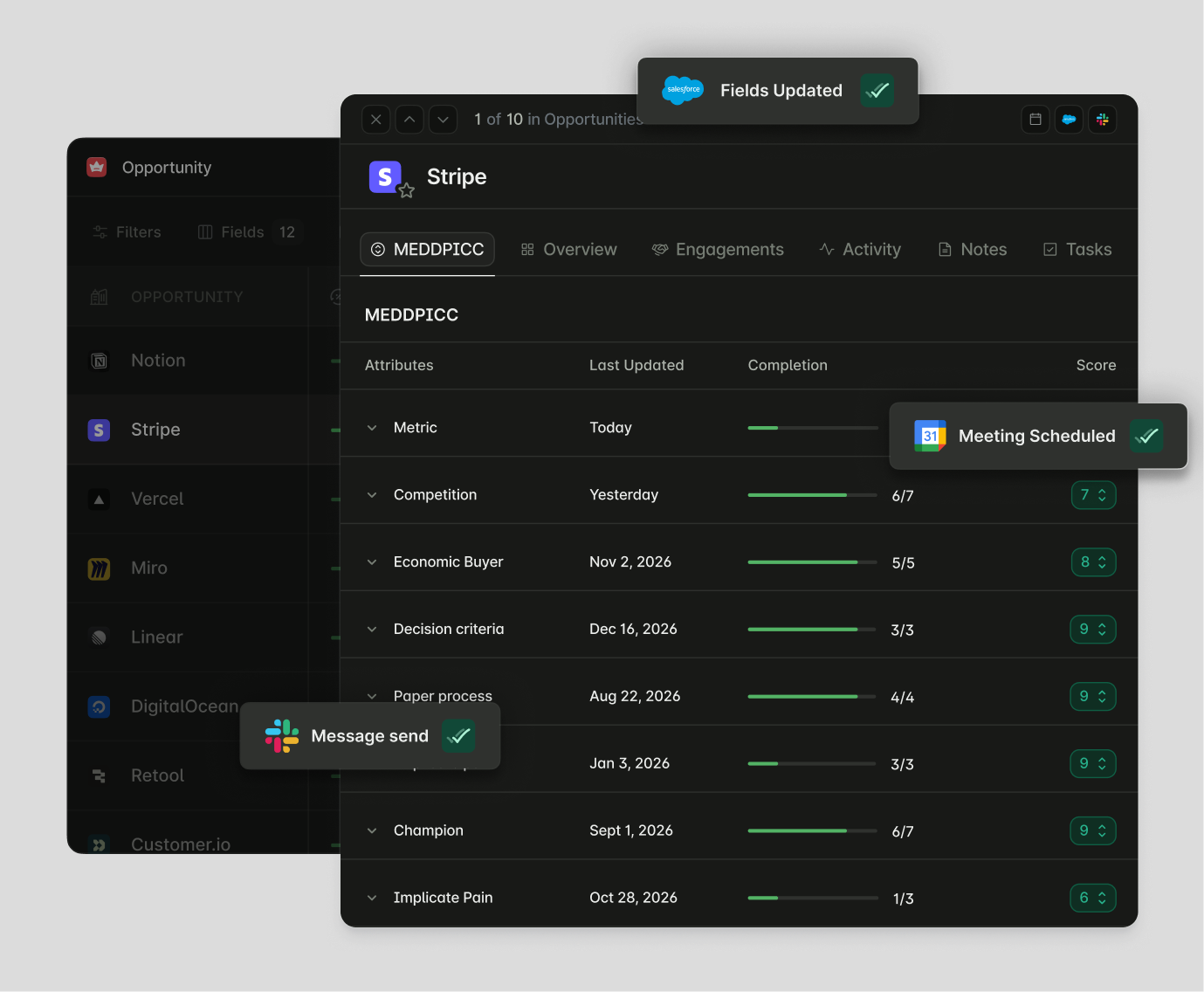 EchoIQ screen showing sales call highlights, topics, and next steps