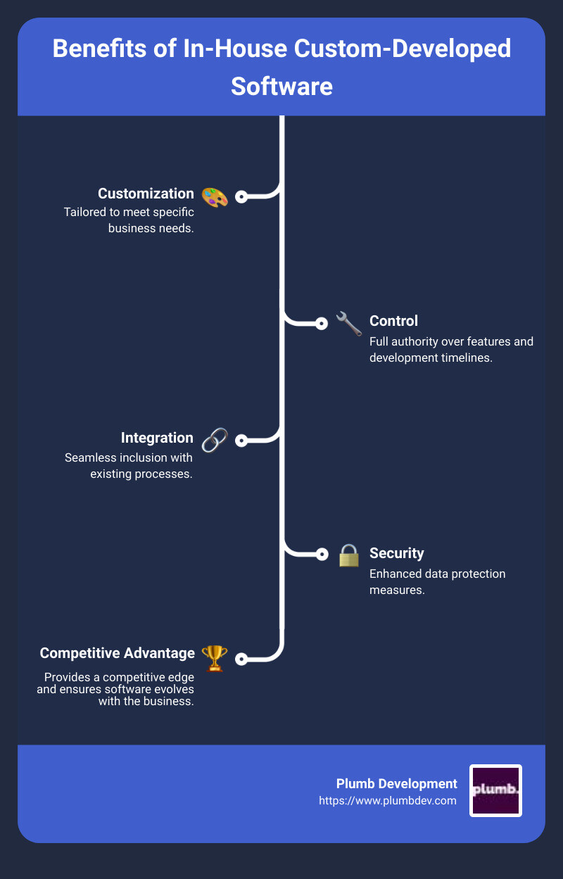 Benefits of In-House Custom-Developed Software: Customization, Control, Integration, Security - which of the following is true of in-house custom-developed software infographic infographic-line-5-steps