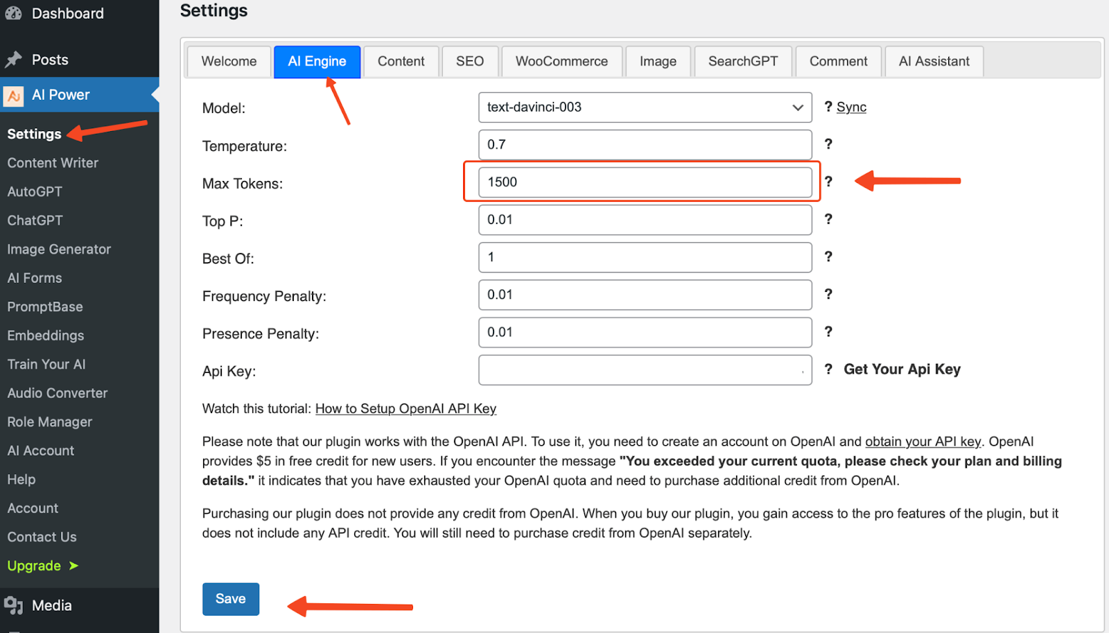 AI engine settings 