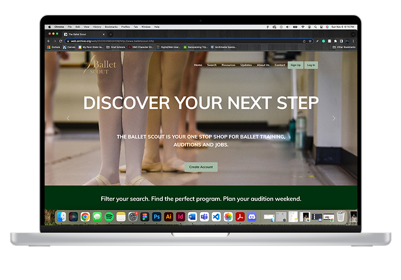 Laptop with old Ballet Scout site
