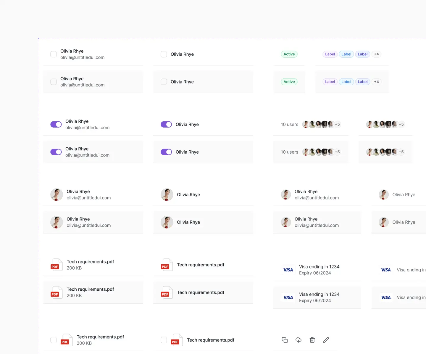 Example of different table cell variants in Figma