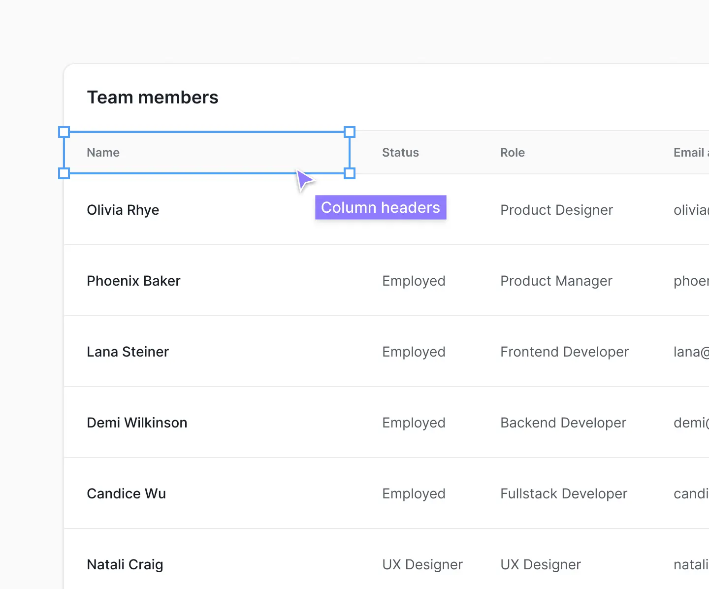 Table column headers in Figma