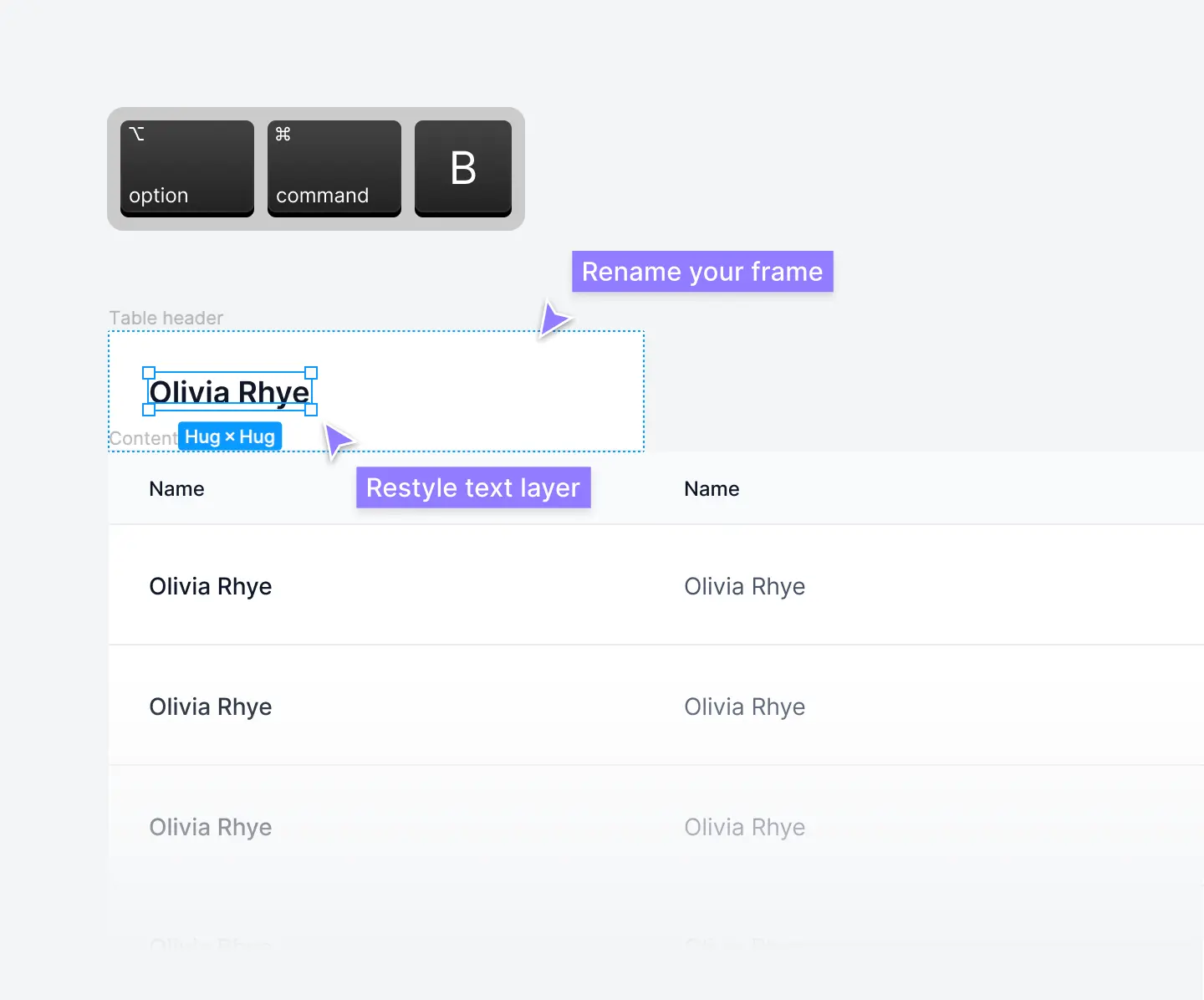 Restyle table header in Figma