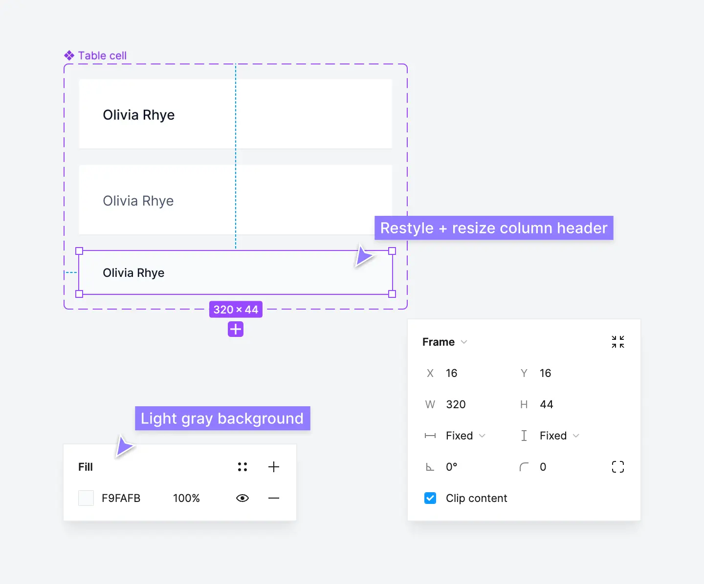 Restyle column headers in Figma