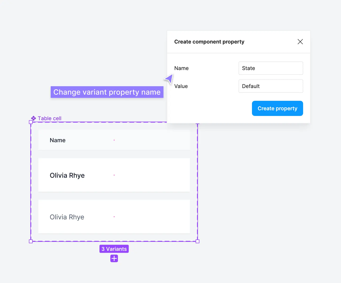 Rename a new variant property in Figma