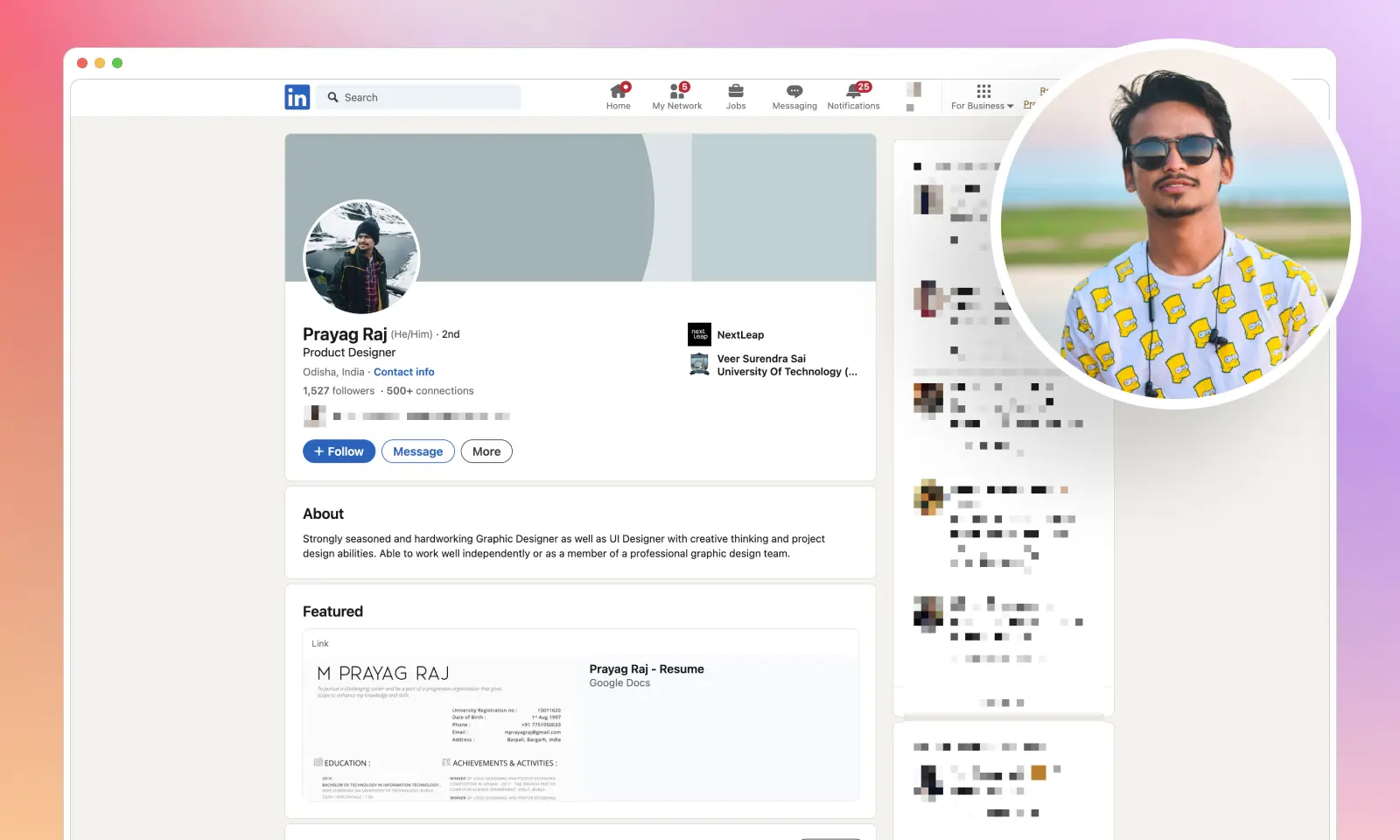 A screenshot of a Prayag Raj's LinkedIn