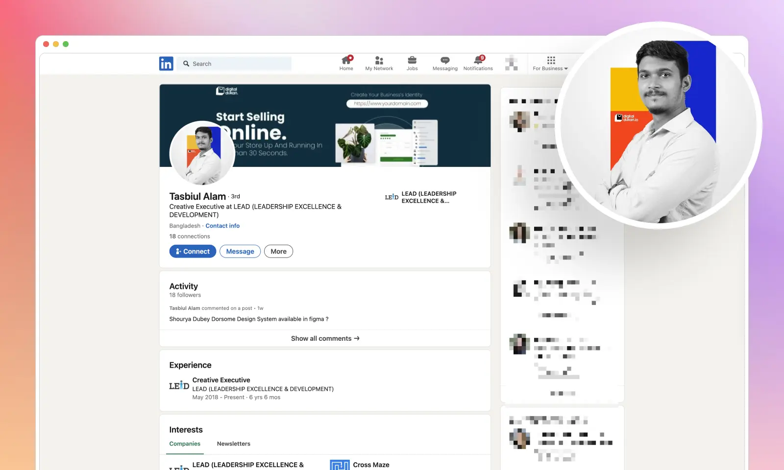 A screenshot of a Tasbiul Alam's LinkedIn