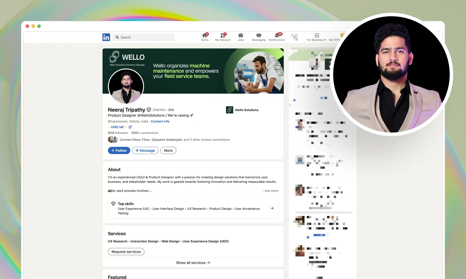 A screenshot of a Neeraj Tripathy's LinkedIn