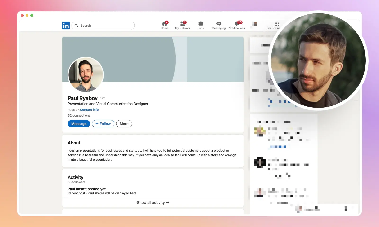 A screenshot of a Paul Ryabov's LinkedIn