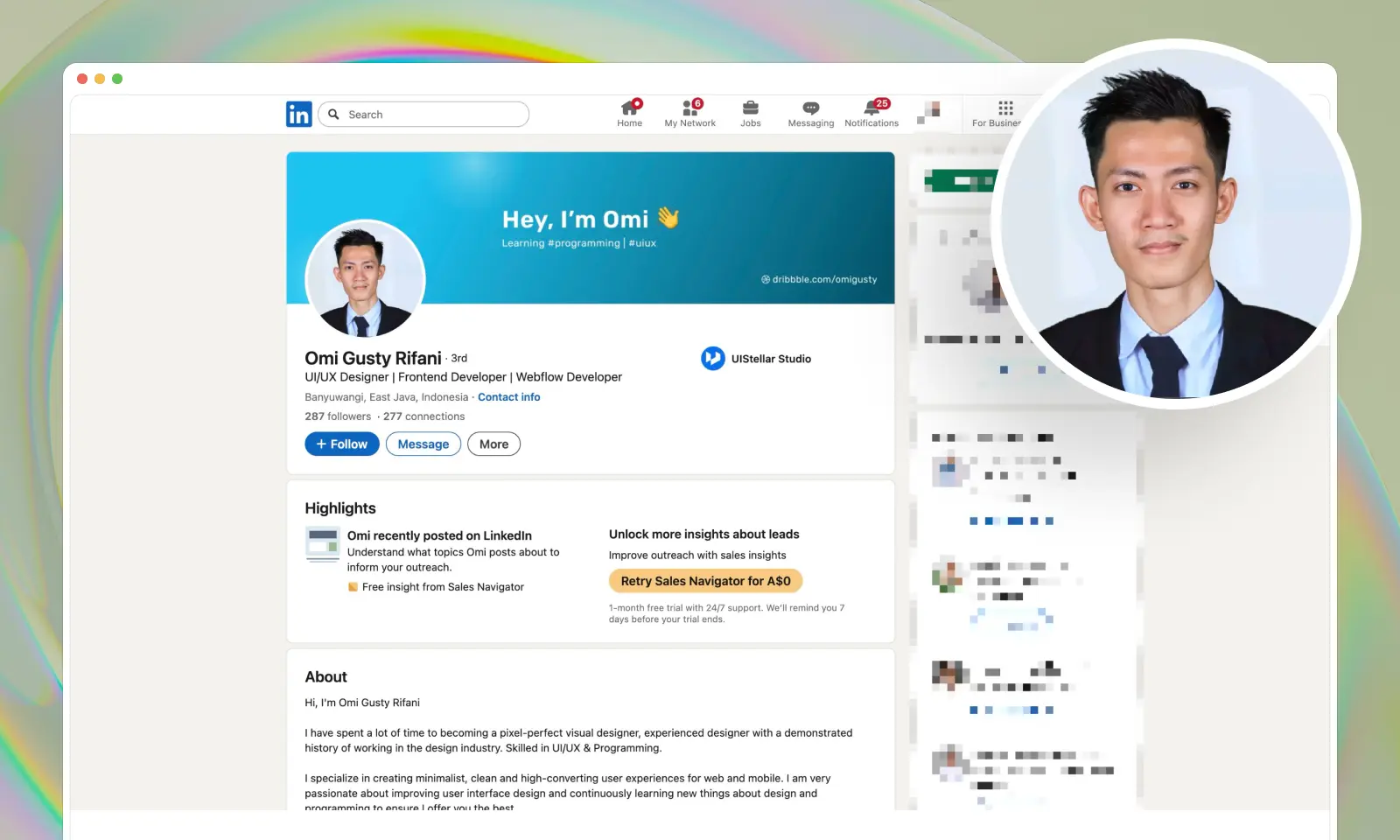 A screenshot of a Omi Gusty Rifani's LinkedIn