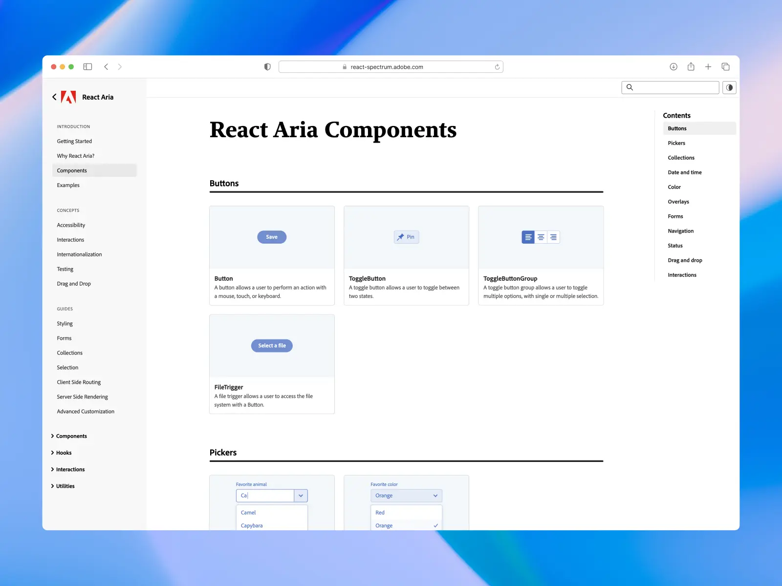 React Aria Components website screenshot