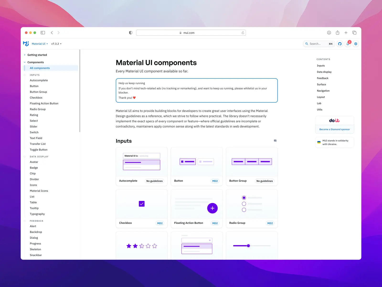 Material UI website screenshot