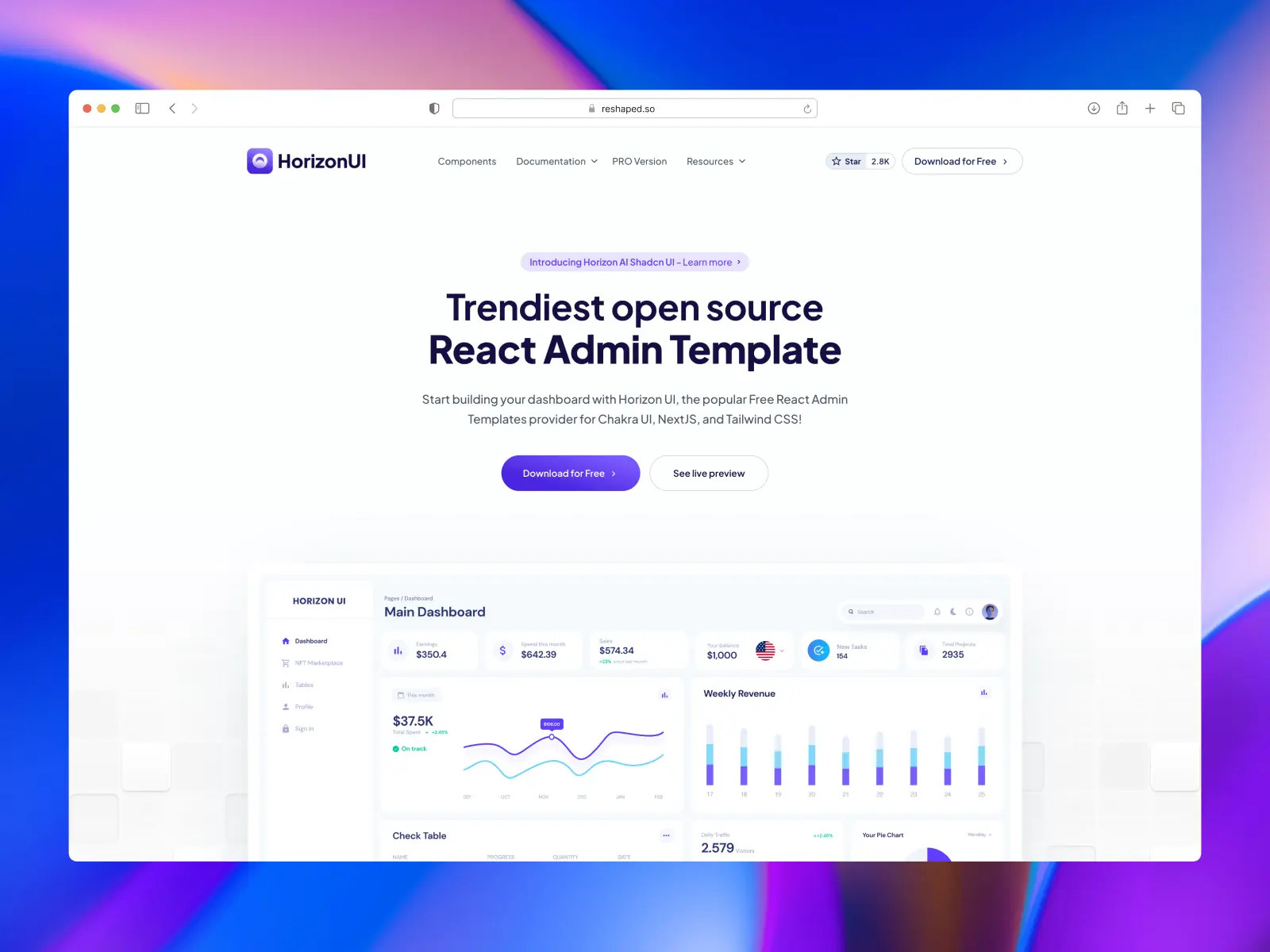 Horizon UI website screenshot