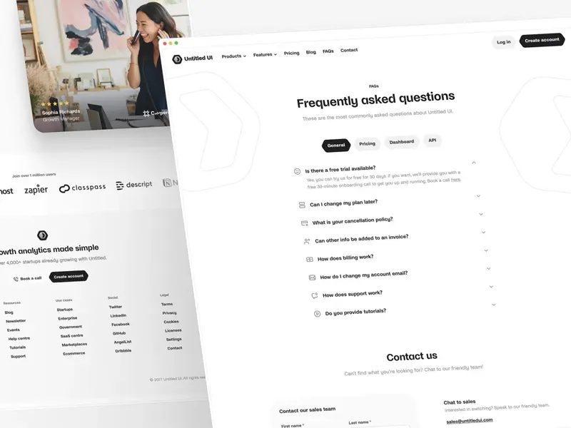 Frequently asked questions page with contact details web design