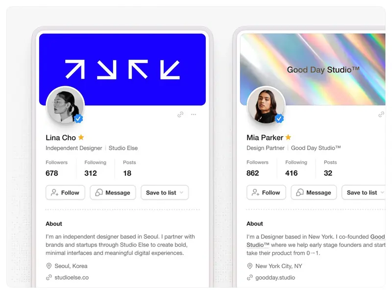 A clean, minimal designer profile UI design with introduction and work experience