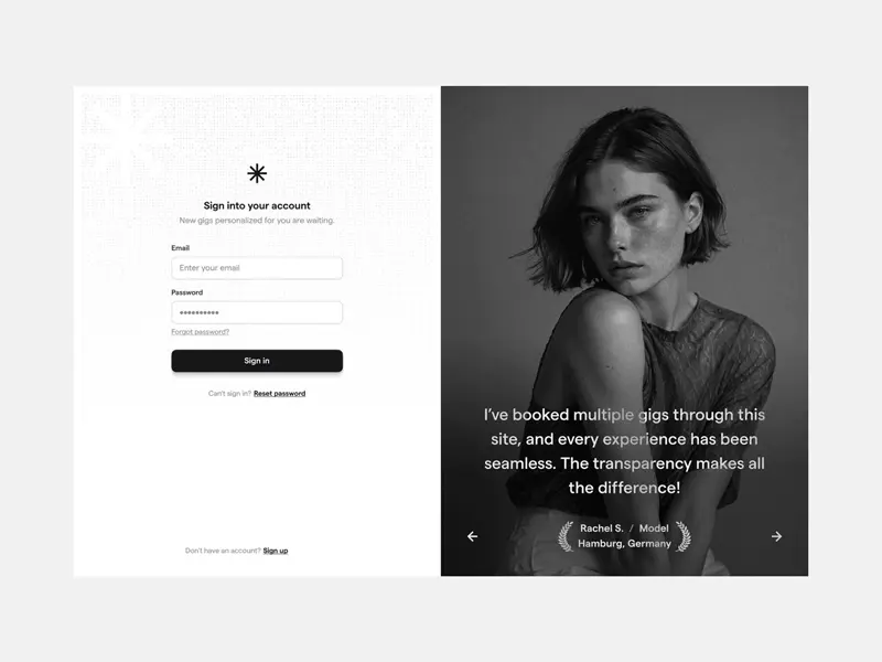 A super simple sign in page web design with stylish testimonials