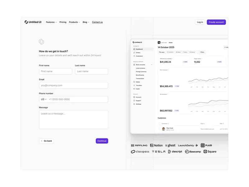 Simple and minimal contact page/form web design