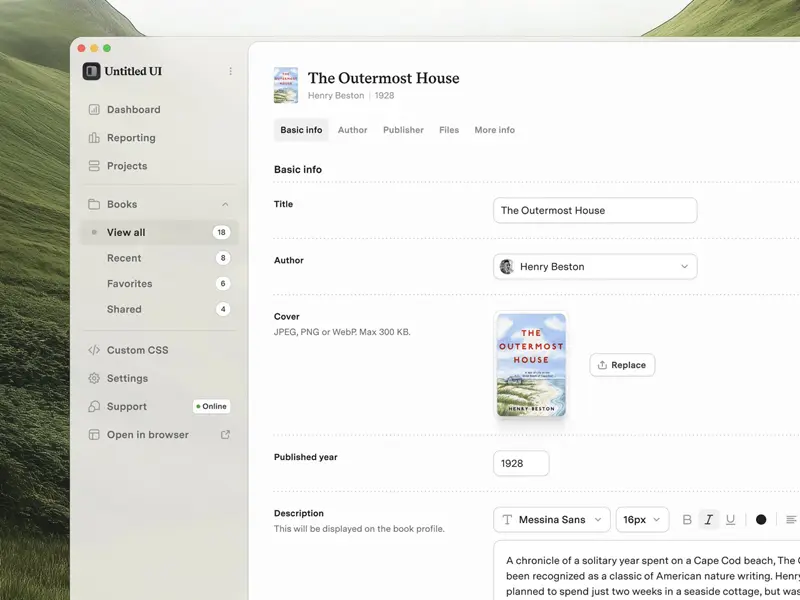A super simple CMS page UI design to edit book profiles
