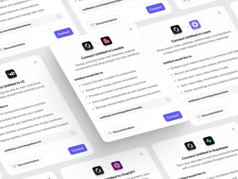 Super simple modals to add integrations UI design
