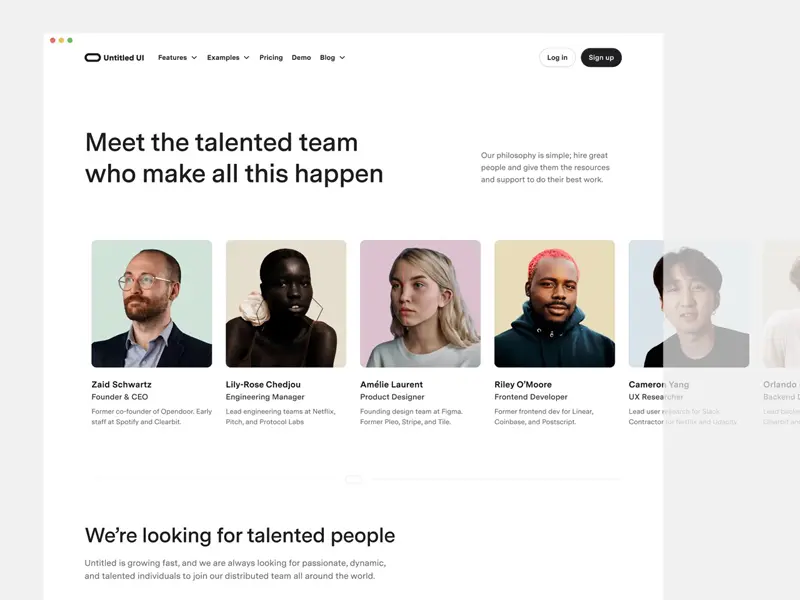 Super simple team and about us page web design