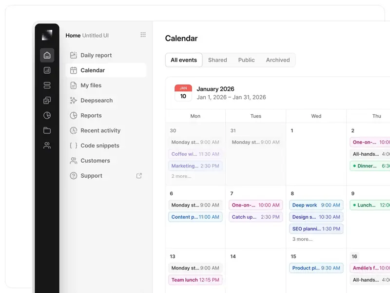 Simple and functional in-app calendar in "month view" UI design