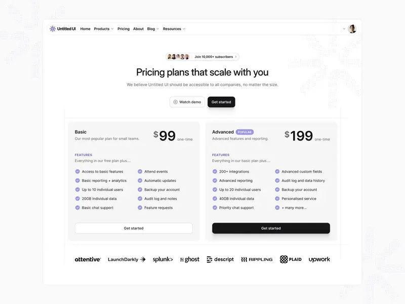 Minimal and effective pricing page cards web design