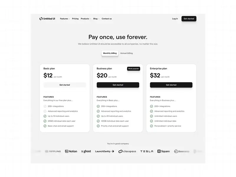 Minimal and effective pricing page web design