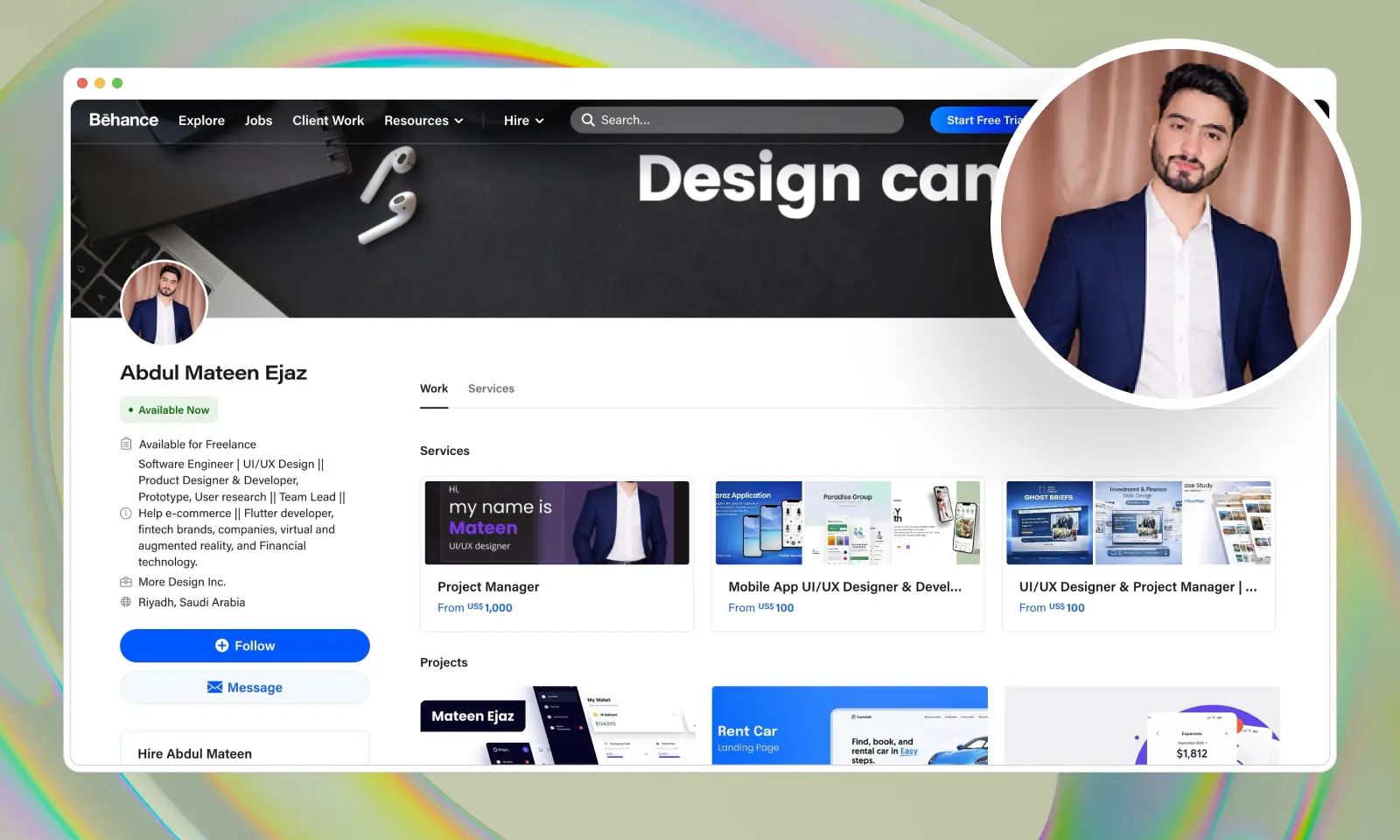 A screenshot of a Abdul Mateen Ahmad's Behance