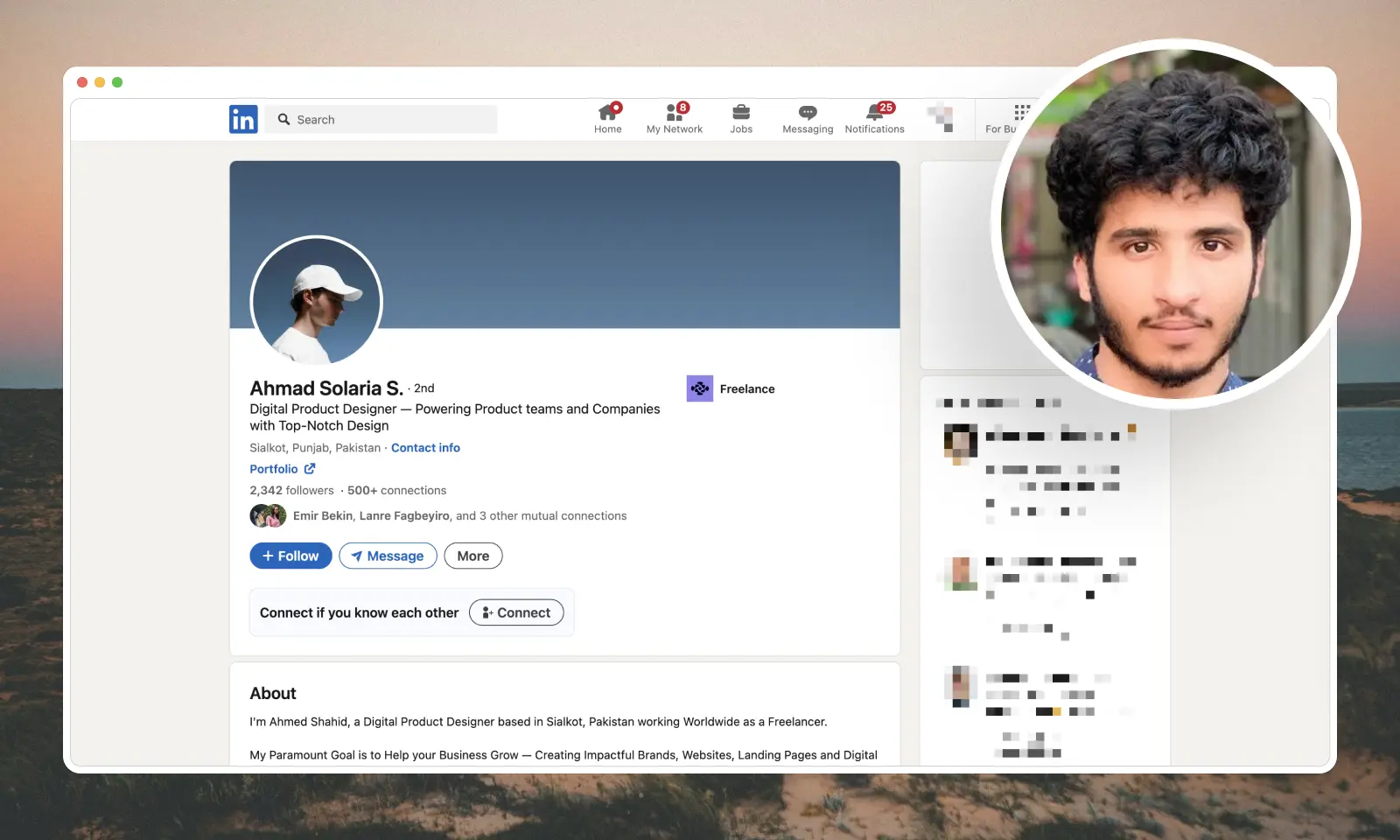 A screenshot of a Ahmed Shahid's LinkedIn